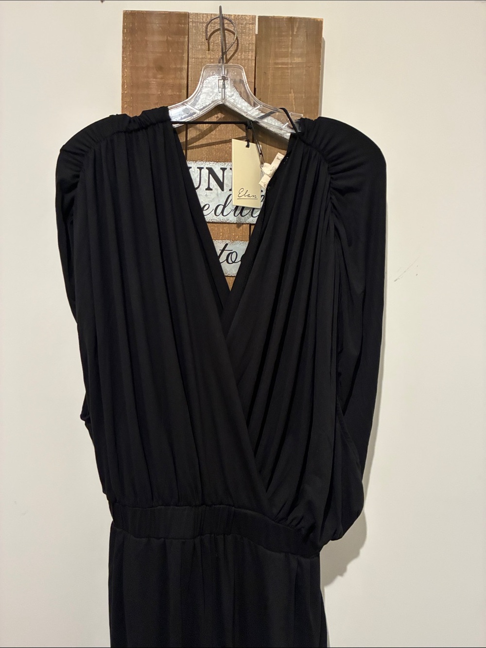 Elan Black Long-Sleeve Surplice Jumpsuit